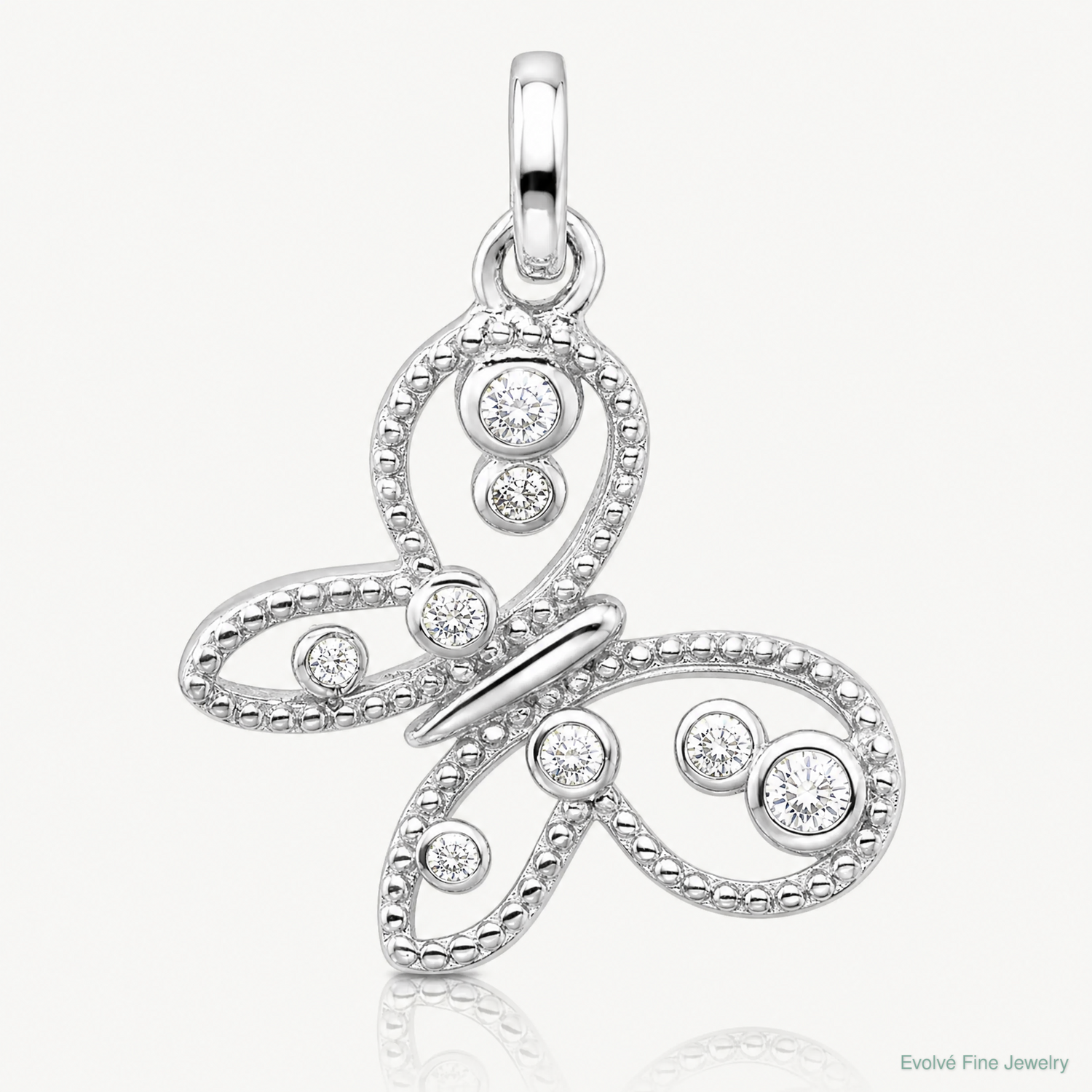 Sterling Silver Rhodium-plated CZ Butterfly Pendant - Lifestyle View