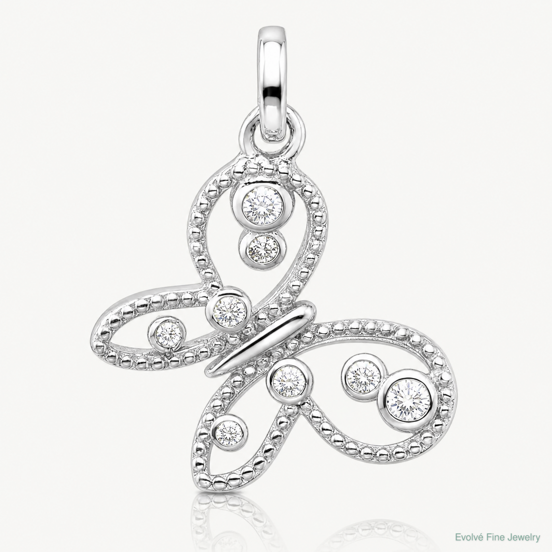 Sterling Silver Rhodium-plated CZ Butterfly Pendant - Lifestyle View