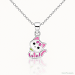 Sterling Silver Rhod-plated Multi-color Enameled Cat Children's Pendant - Lifestyle View