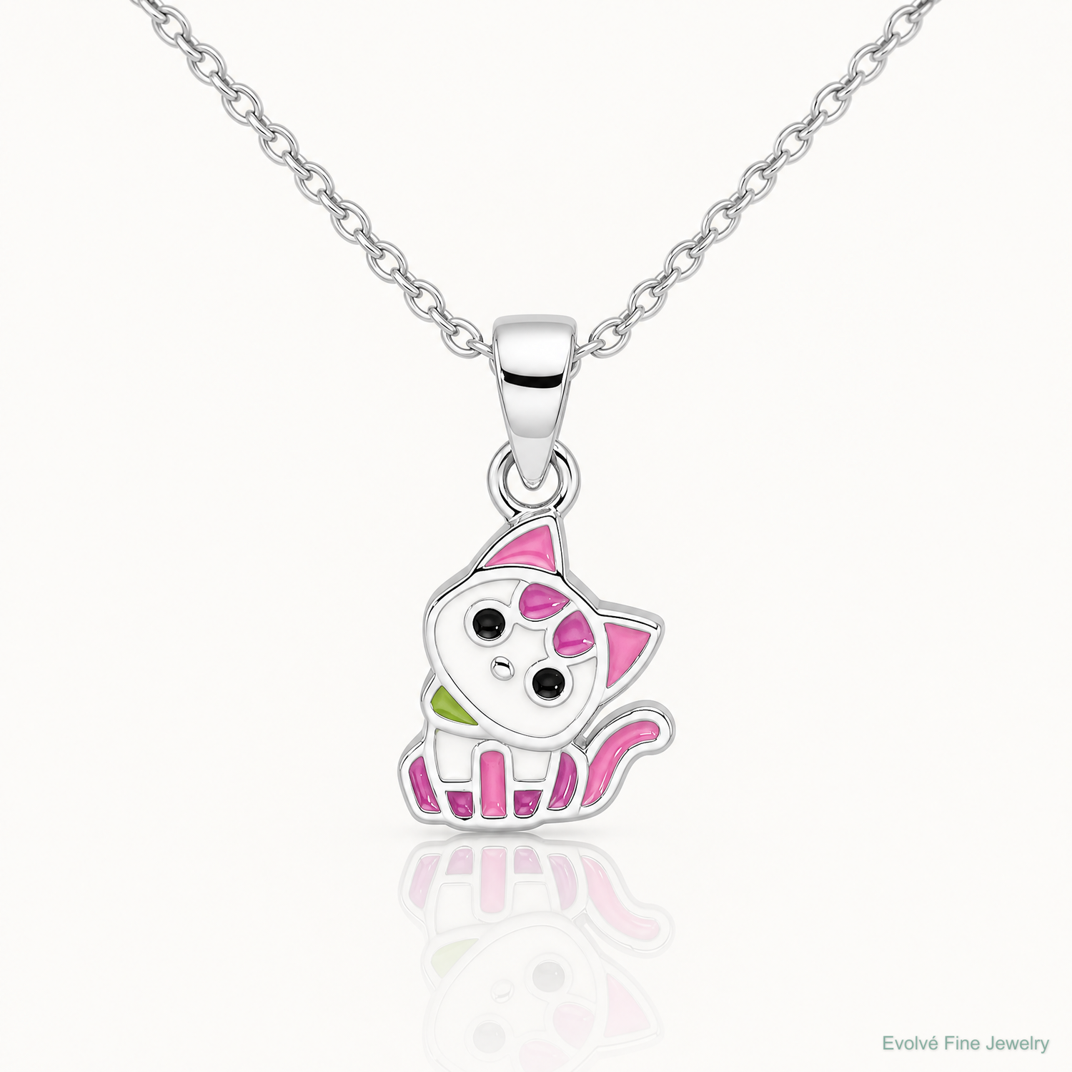 Sterling Silver Rhod-plated Multi-color Enameled Cat Children's Pendant - Lifestyle View