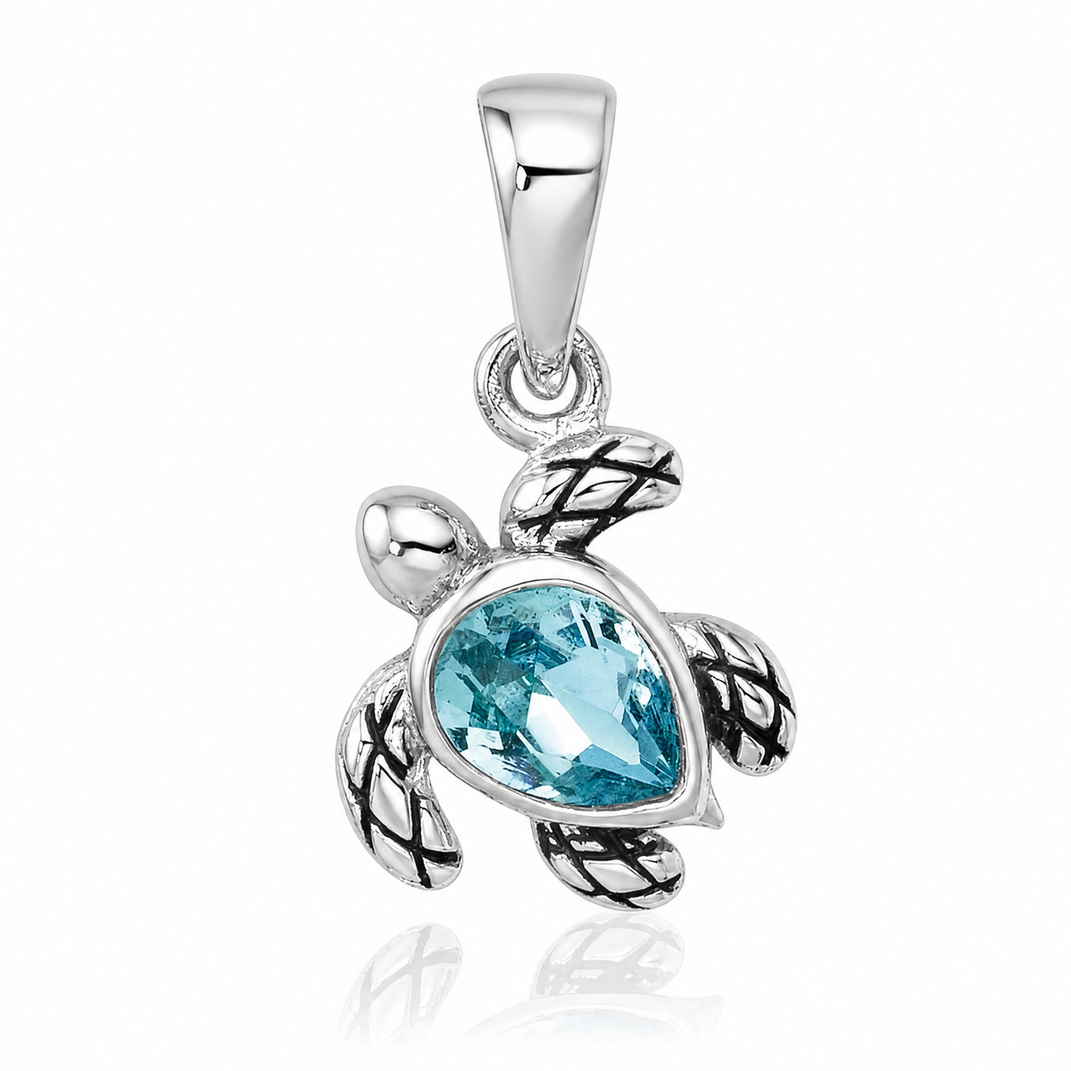 Sterling Silver Rh-plated Antiqued Crystal March Turtle Pendant - Lifestyle View