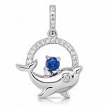 Sterling Silver Rhodium-plated Blue and White CZ Dolphin Pendant - Lifestyle View