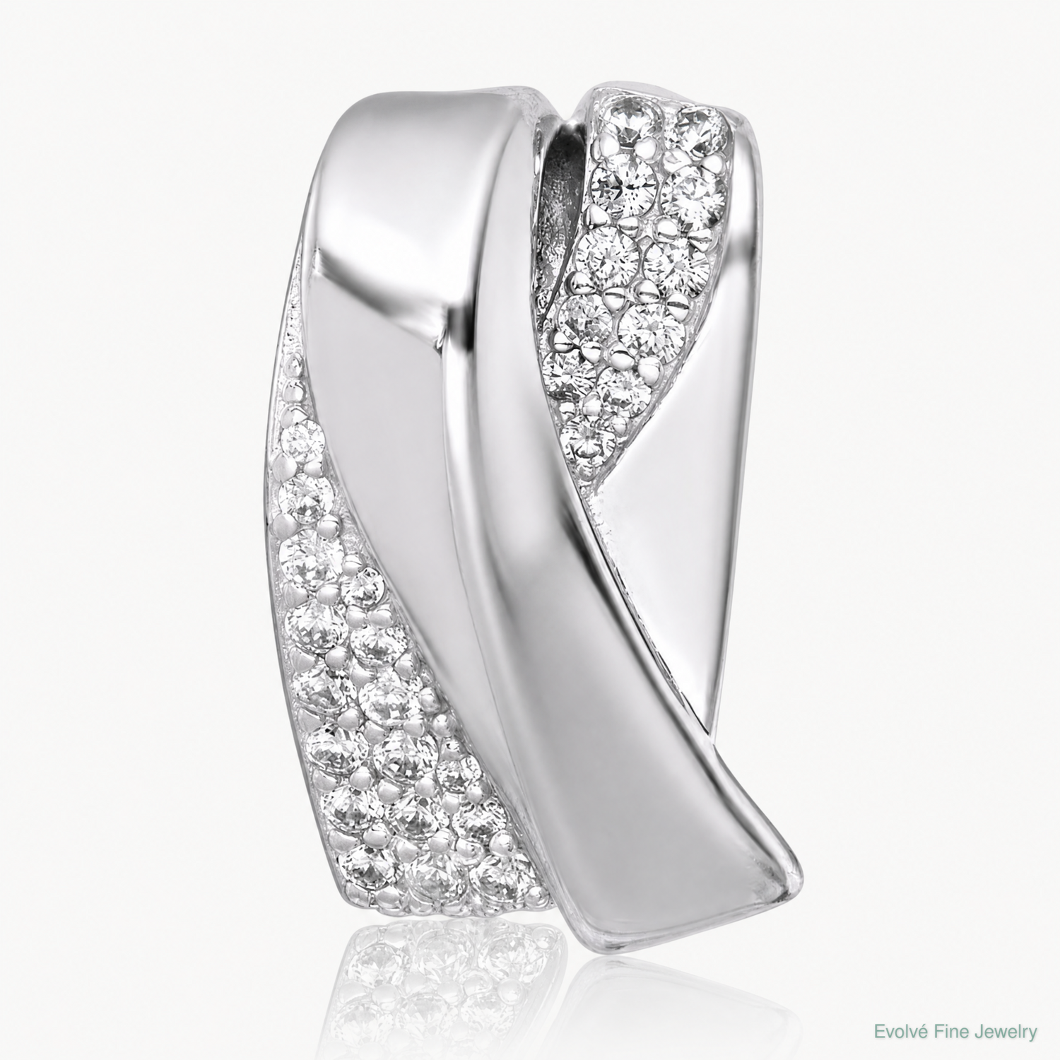 Sterling Silver Rhodium-plated Polished Fancy CZ Chain Slide Pendant - Lifestyle View