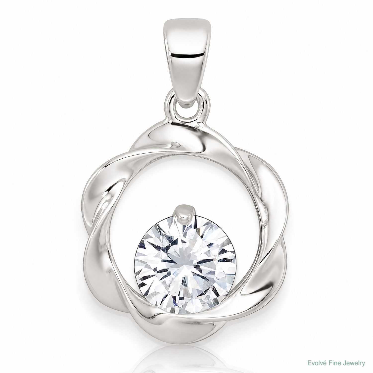Sterling Silver Polished CZ Twisted Circle Pendant - Lifestyle View