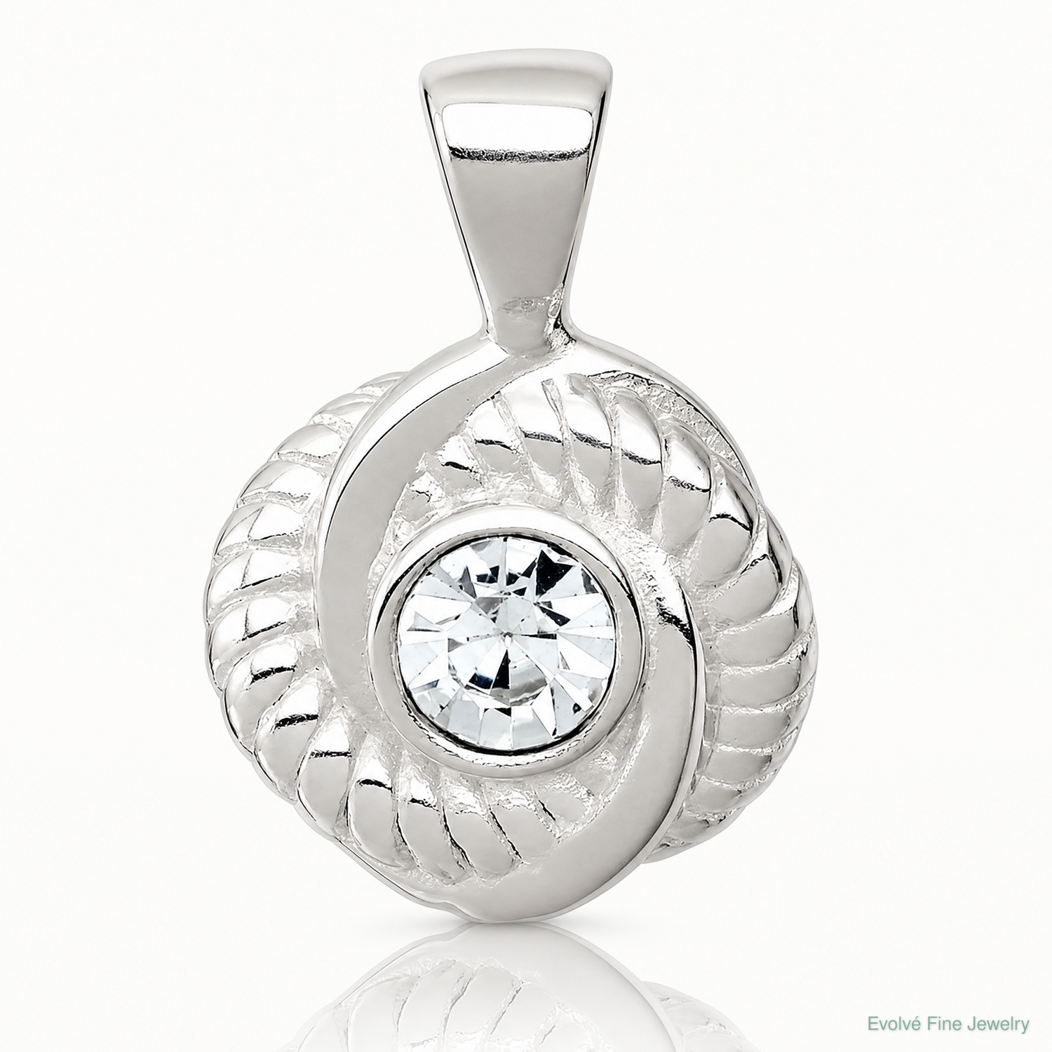 Sterling Silver Polished and Textured CZ Knot Pendant - Lifestyle View