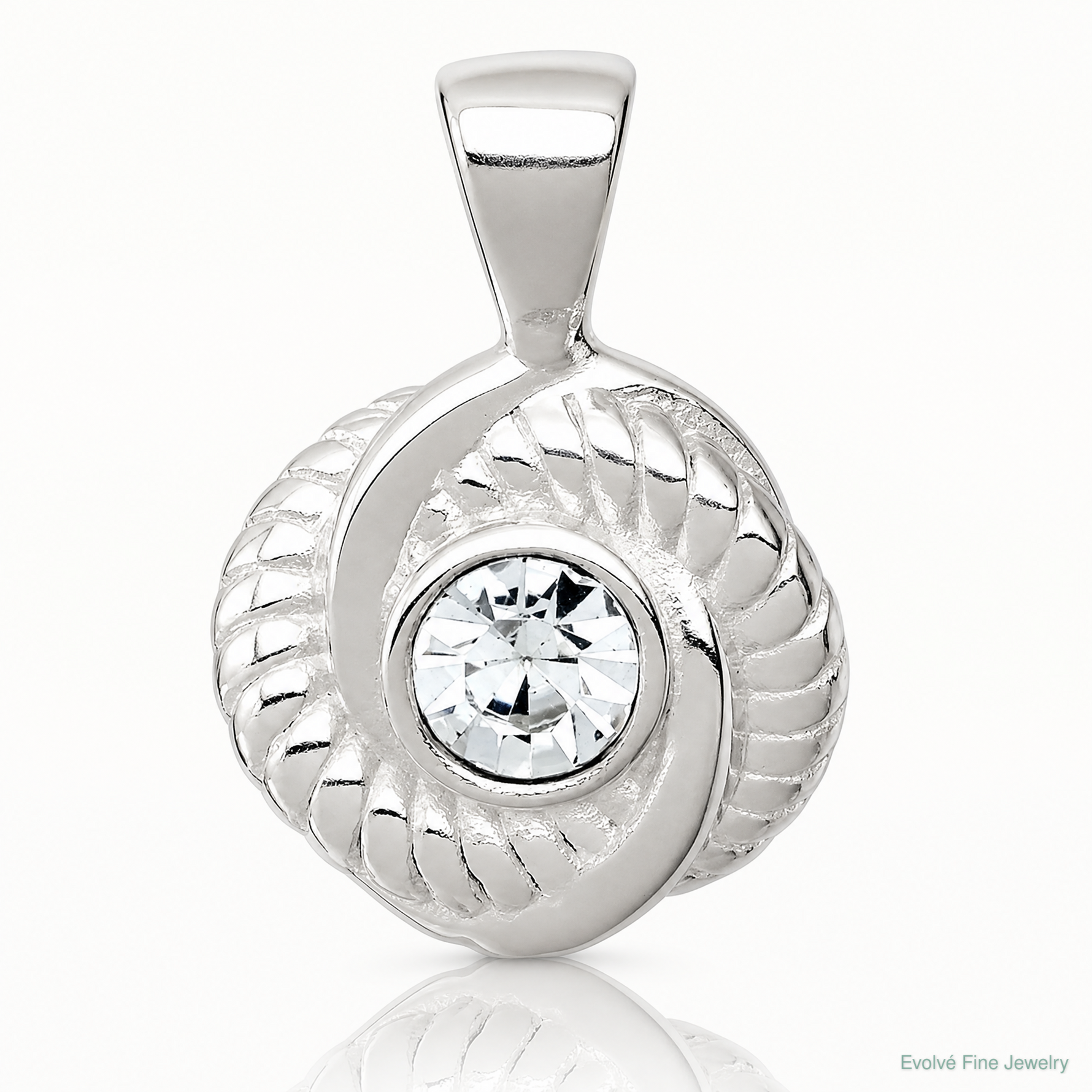 Sterling Silver Polished and Textured CZ Knot Pendant - Lifestyle View