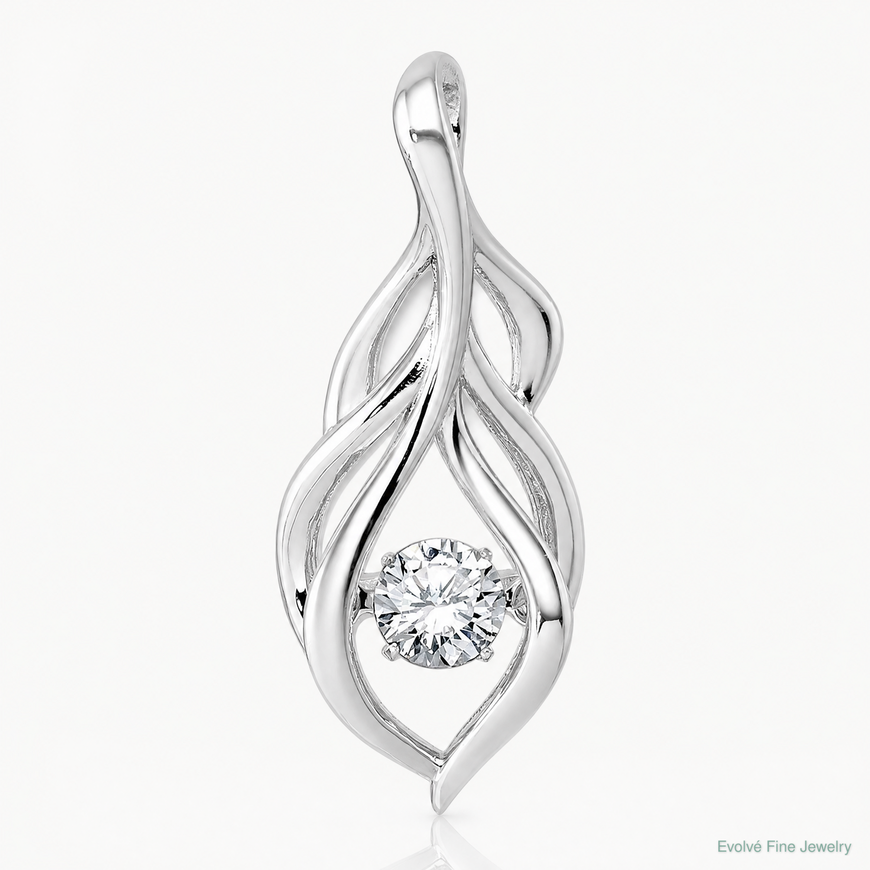 Sterling Silver Rhodium-plated Vibrant CZ Open Teardrop Pendant - Lifestyle View