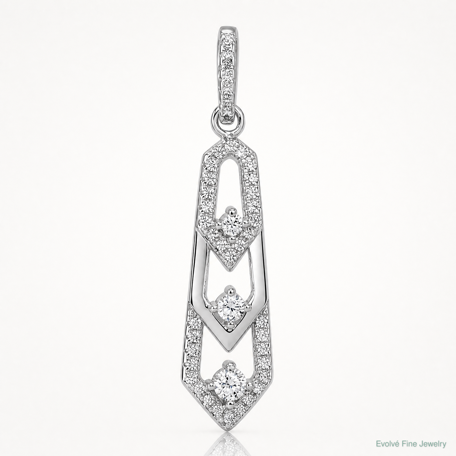 Sterling Silver Rhodium-plated CZ 3 Pointed Pendant - Lifestyle View