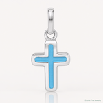 Sterling Silver Rhodium-plated Children's Enamel Blue Cross Pendant - Lifestyle View