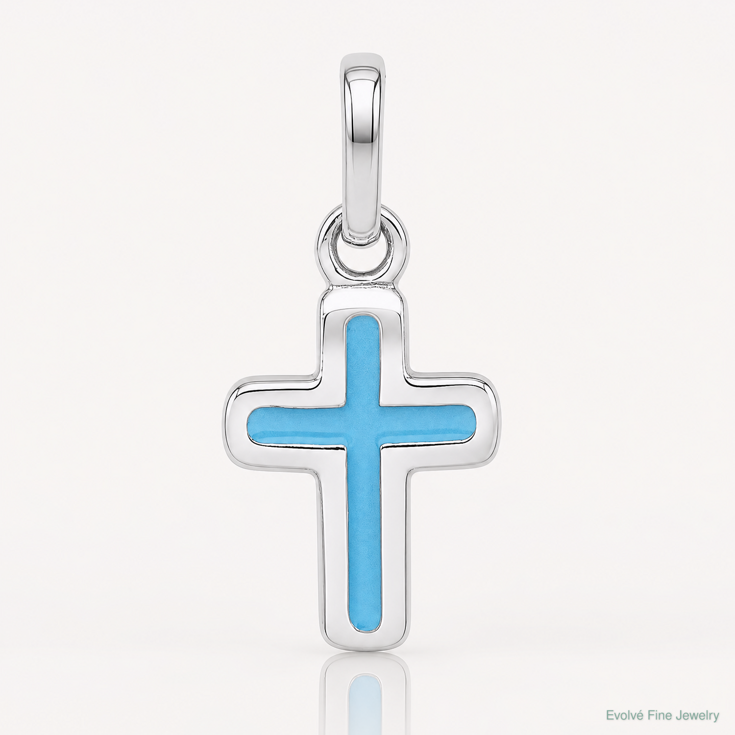 Sterling Silver Rhodium-plated Children's Enamel Blue Cross Pendant - Lifestyle View