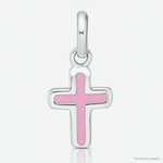 Sterling Silver Rhodium-plated Children's Enamel Pink Cross Pendant - Lifestyle View