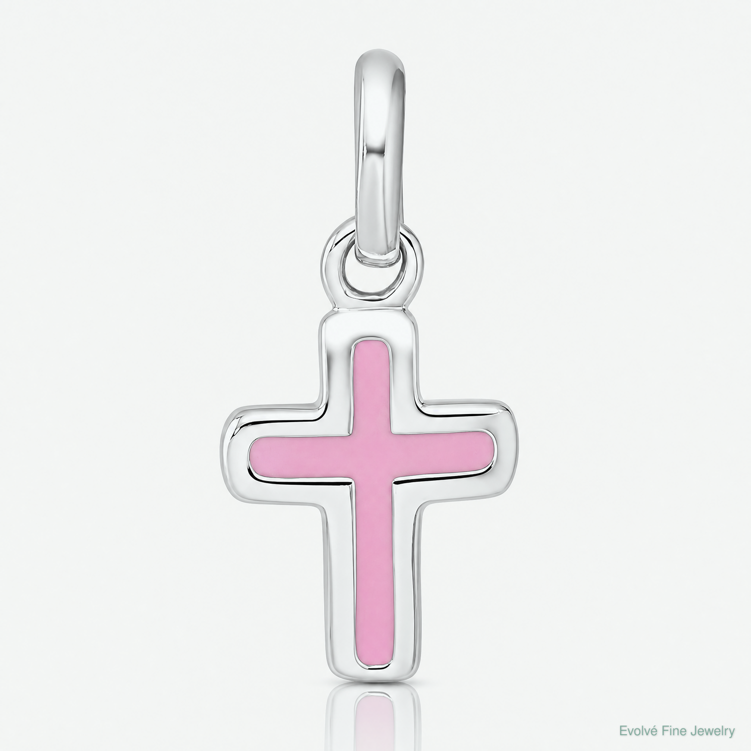 Sterling Silver Rhodium-plated Children's Enamel Pink Cross Pendant - Lifestyle View