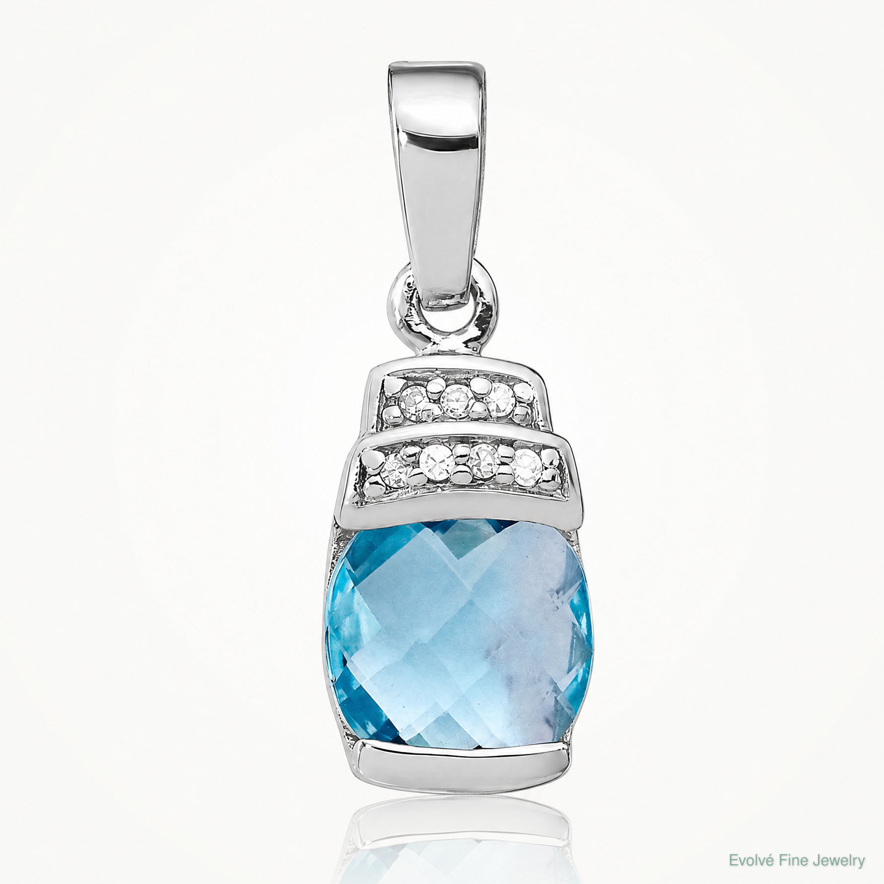 Sterling Silver Rhodium-plated Blue CZ Pendant - Lifestyle View