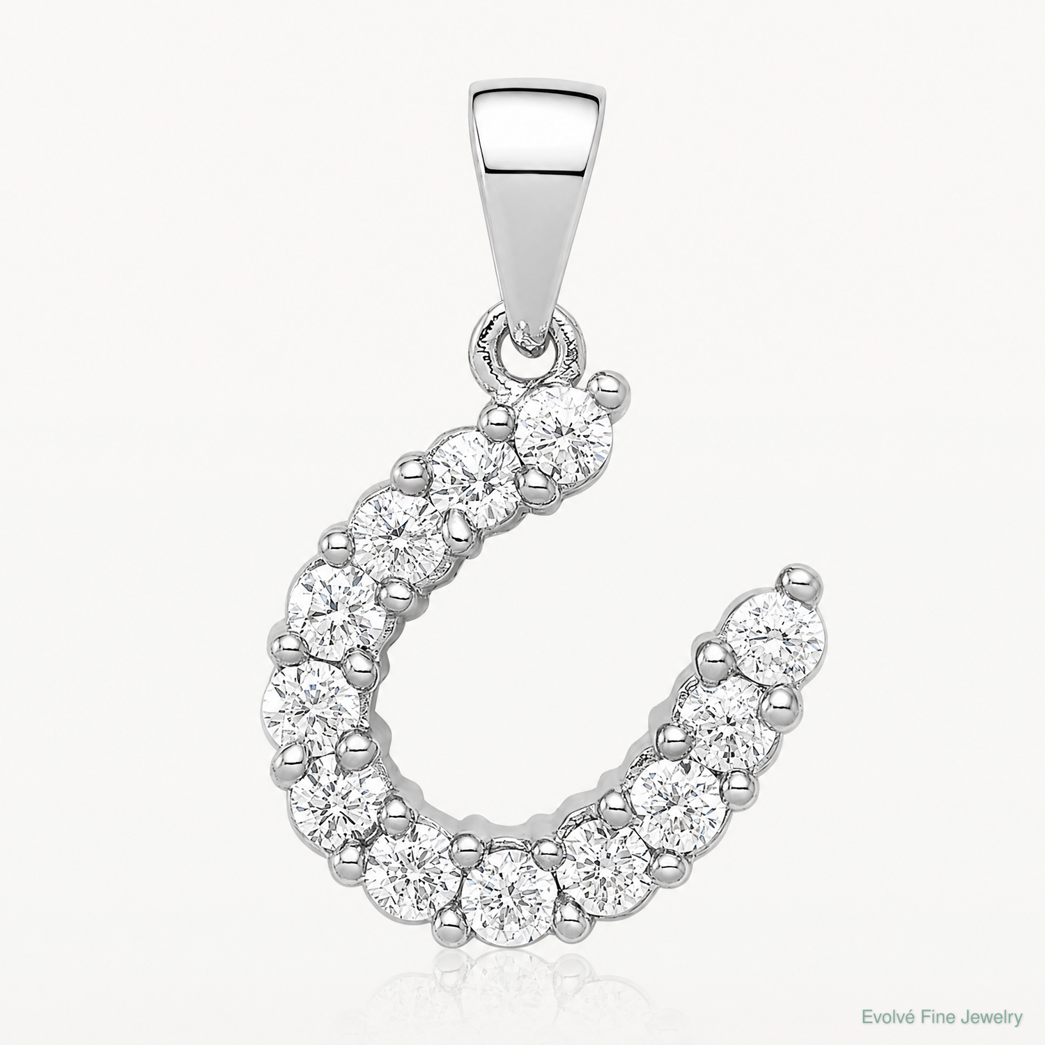 Sterling Silver Rhodium-plated Horseshoe CZ Pendant - Lifestyle View