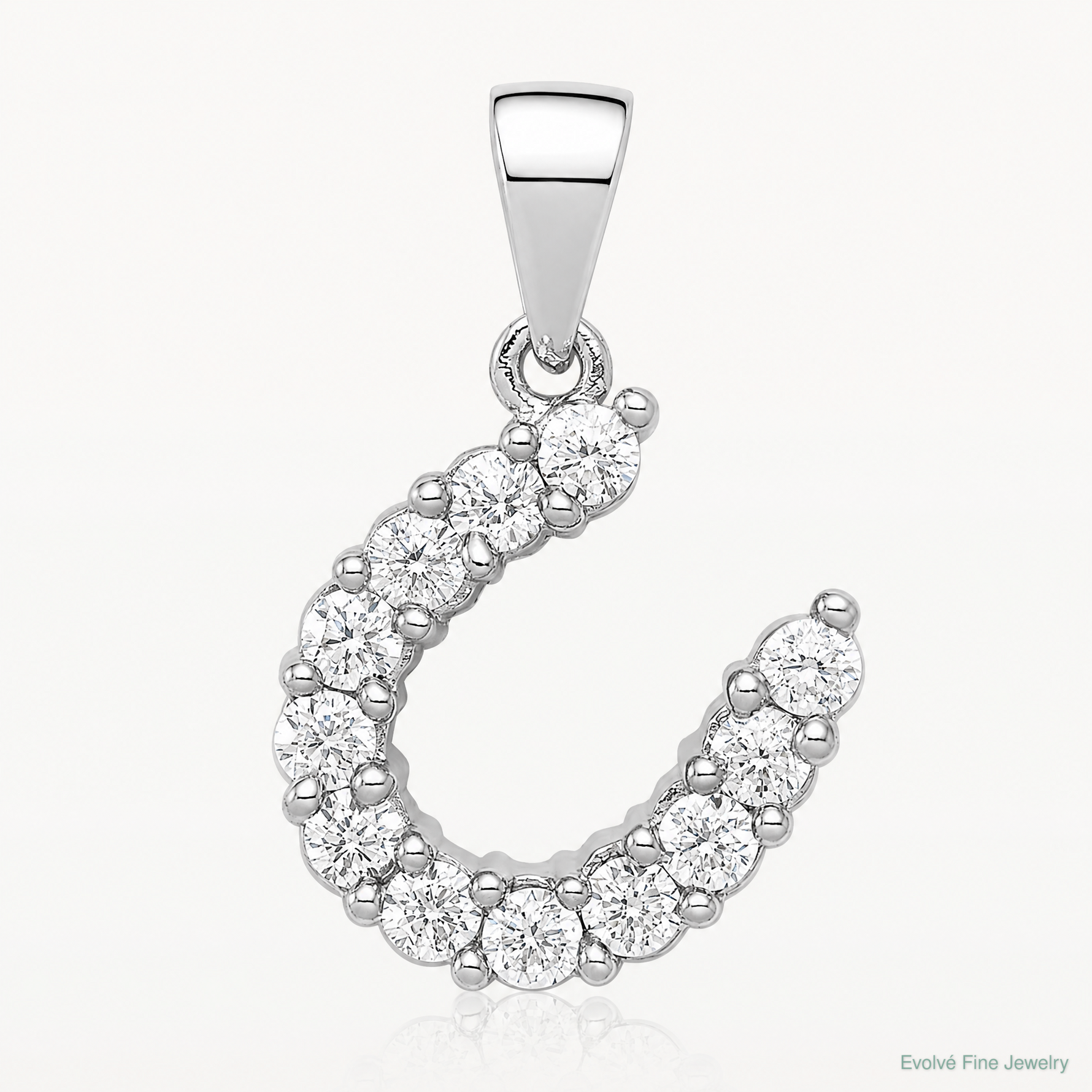 Sterling Silver Rhodium-plated Horseshoe CZ Pendant - Lifestyle View