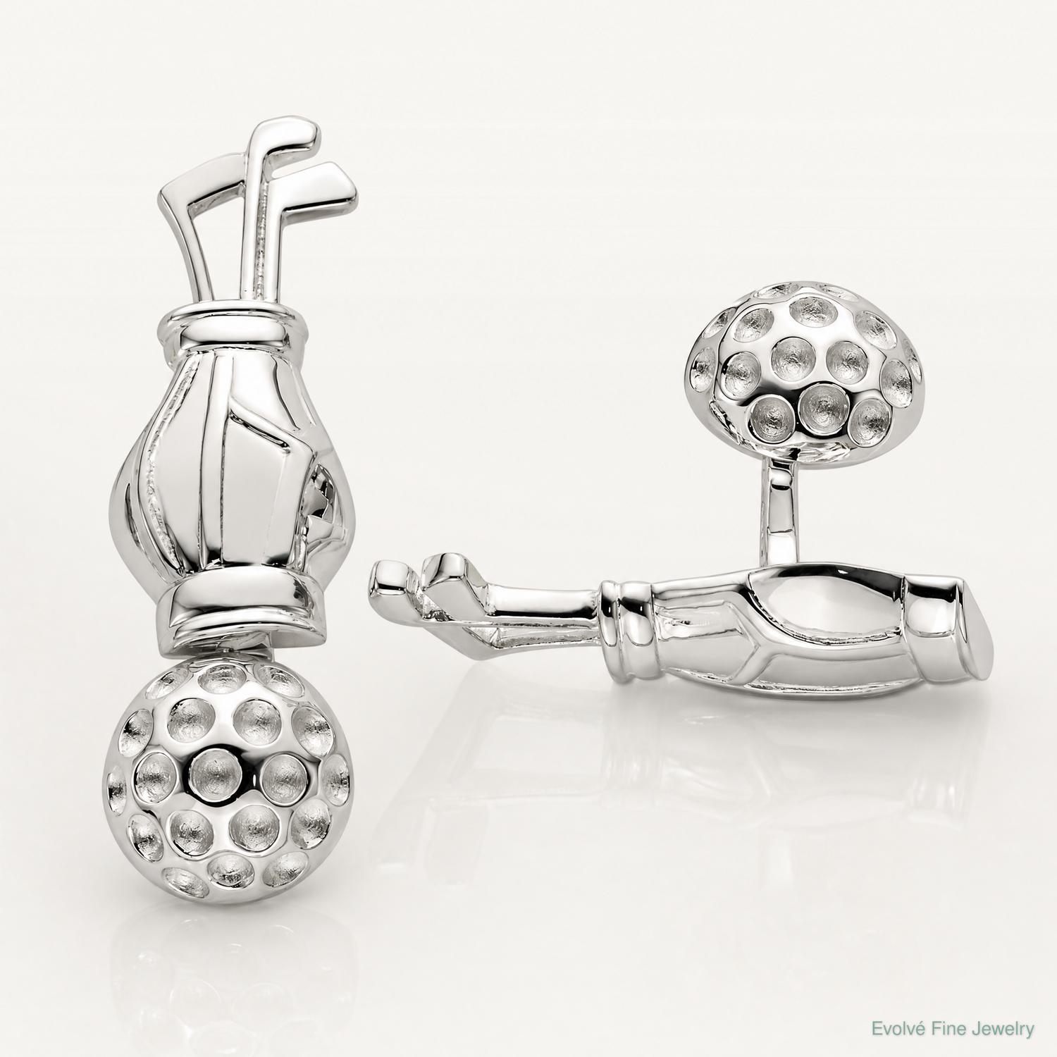 Sterling Silver Reversible Golf Clubs &Ball Cufflinks - Lifestyle View