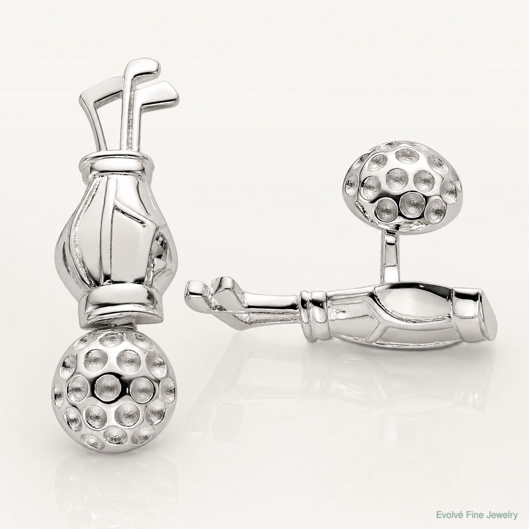 Sterling Silver Reversible Golf Clubs &Ball Cufflinks - Lifestyle View