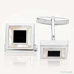 Sterling Silver Rhodium-plated Mother Of Pearl & Enamel Cufflinks - Lifestyle View
