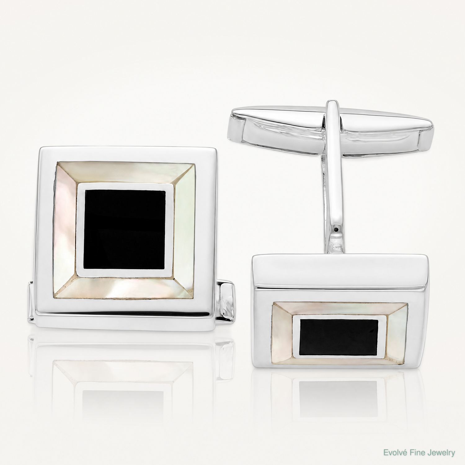 Sterling Silver Rhodium-plated Mother Of Pearl & Enamel Cufflinks - Lifestyle View