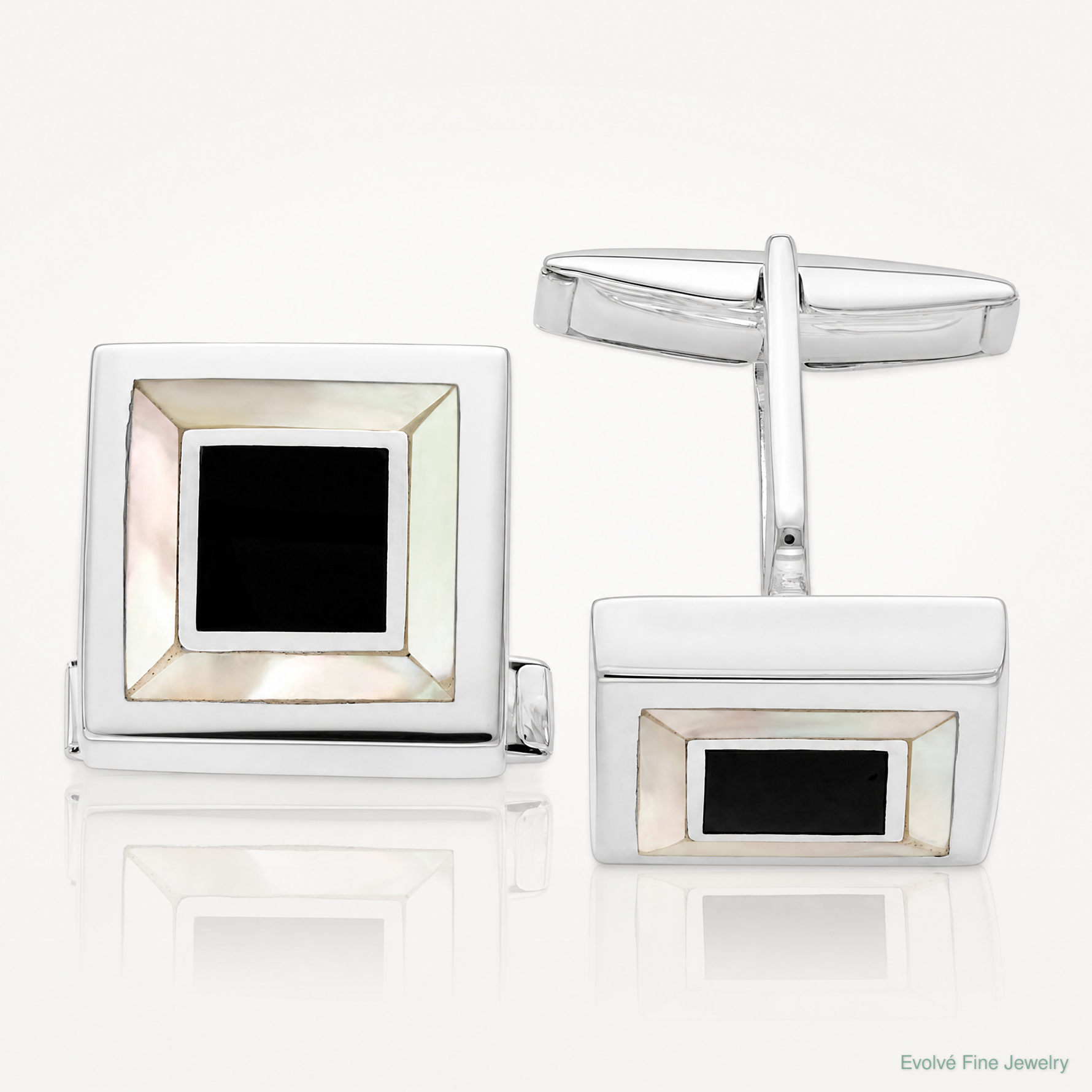 Sterling Silver Rhodium-plated Mother Of Pearl & Enamel Cufflinks - Lifestyle View
