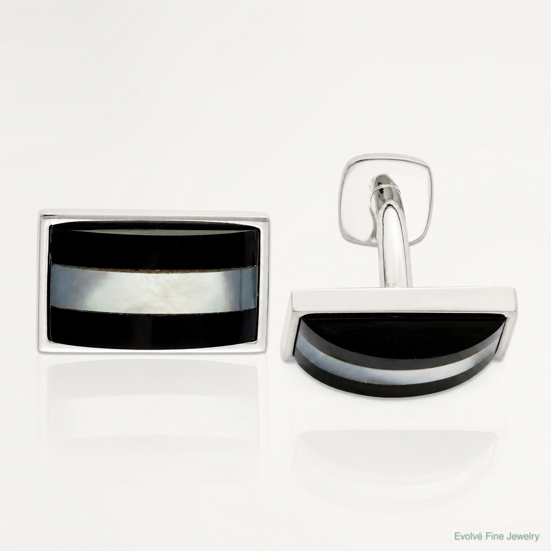 Sterling Silver Mother Of Pearl & Onyx Cufflinks - Lifestyle View