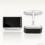 Sterling Silver Rhodium-plated Rectangle Onyx Cuff Links - Lifestyle View