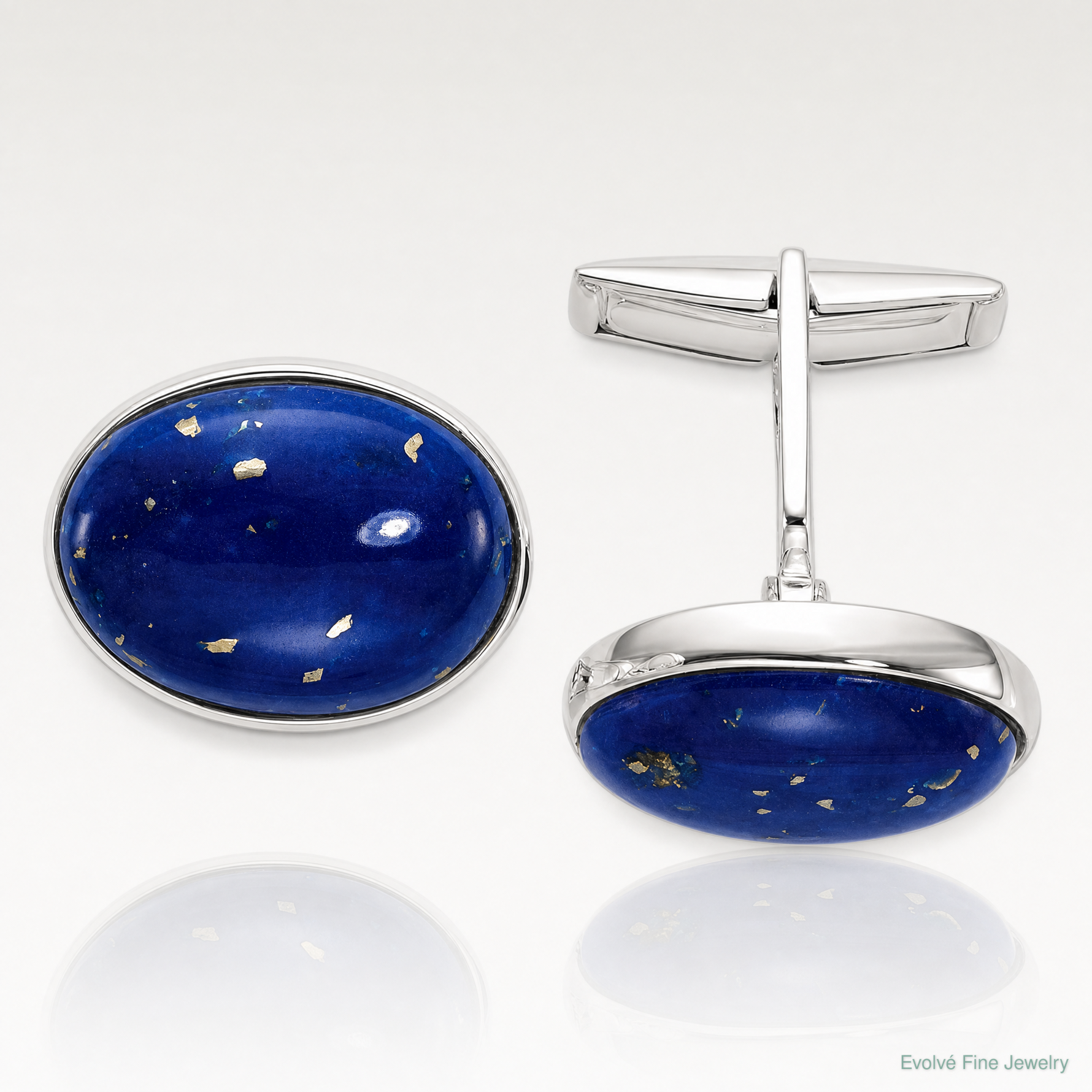 Sterling Silver Cabochon Lapis Cuff Links - Lifestyle View