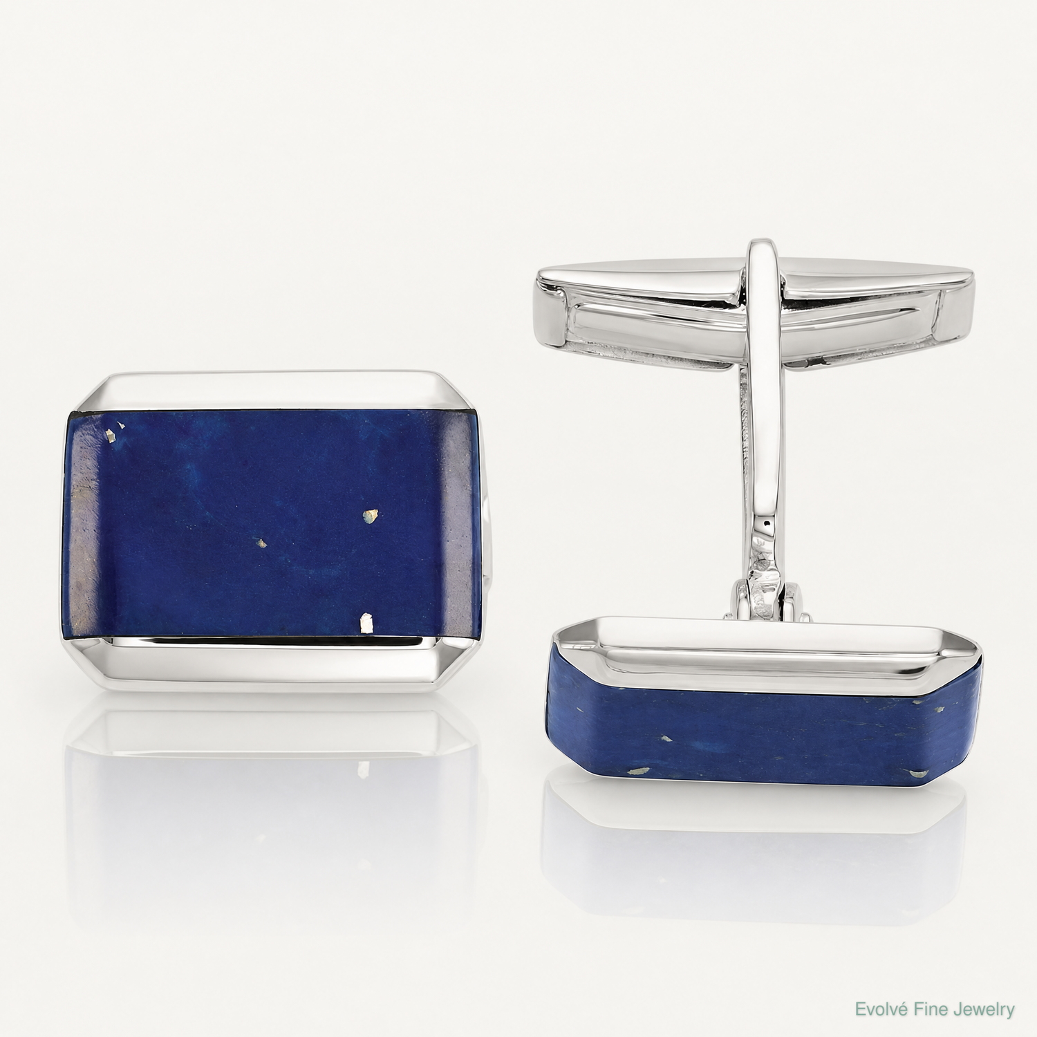 Sterling Silver Rectangle Lapis Cuff Links - Lifestyle View
