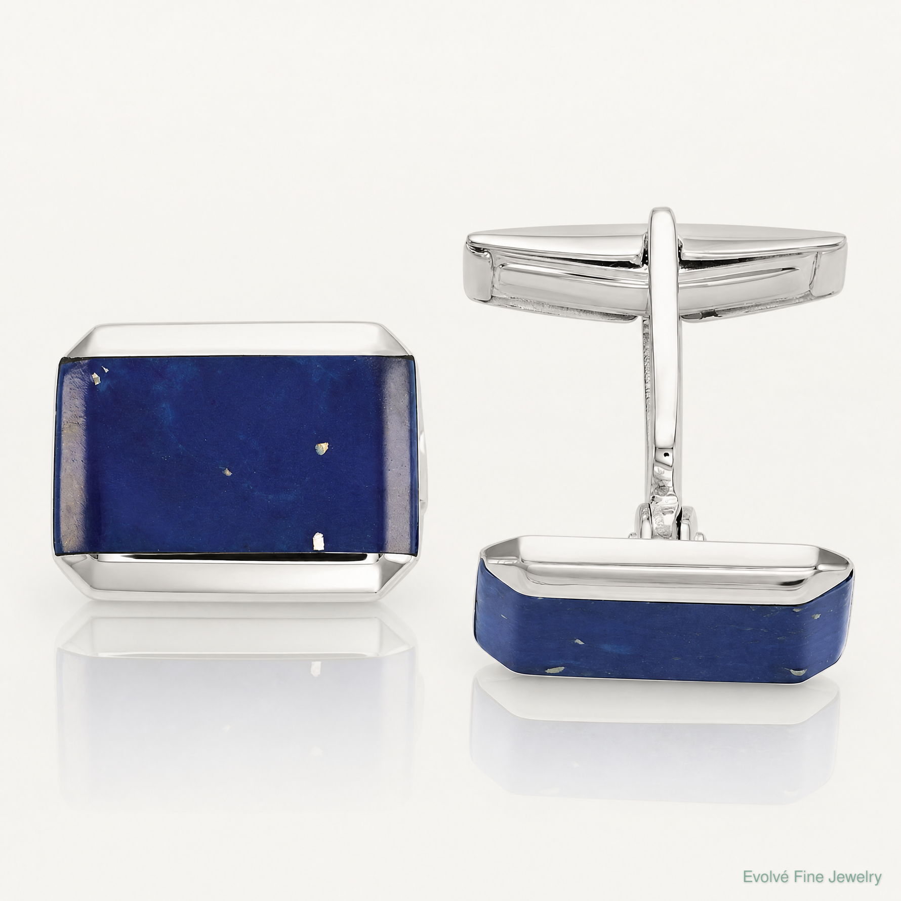 Sterling Silver Rectangle Lapis Cuff Links - Lifestyle View