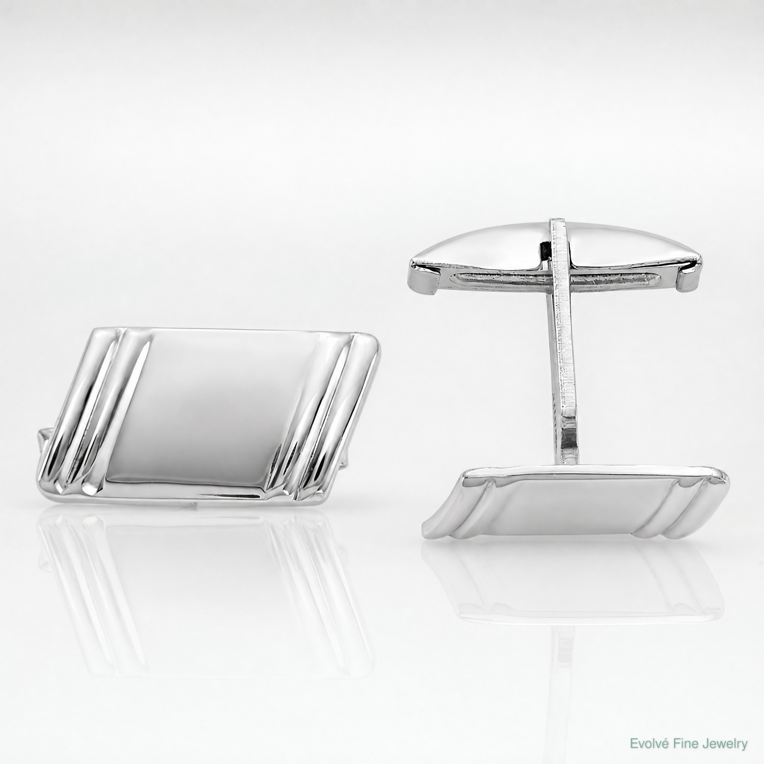 Sterling Silver Rhodium-plated Diagonal Stripes Cuff Links - Lifestyle View