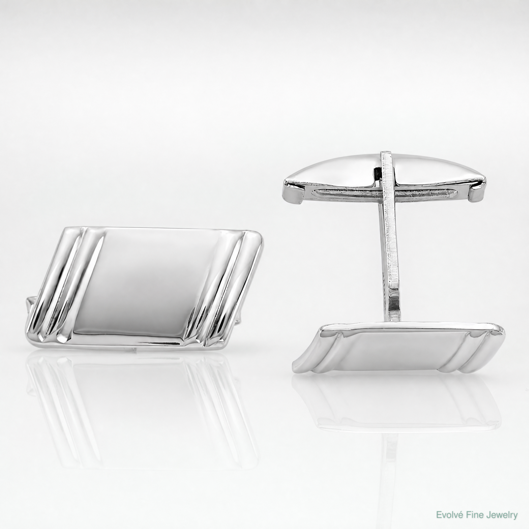 Sterling Silver Rhodium-plated Diagonal Stripes Cuff Links - Lifestyle View