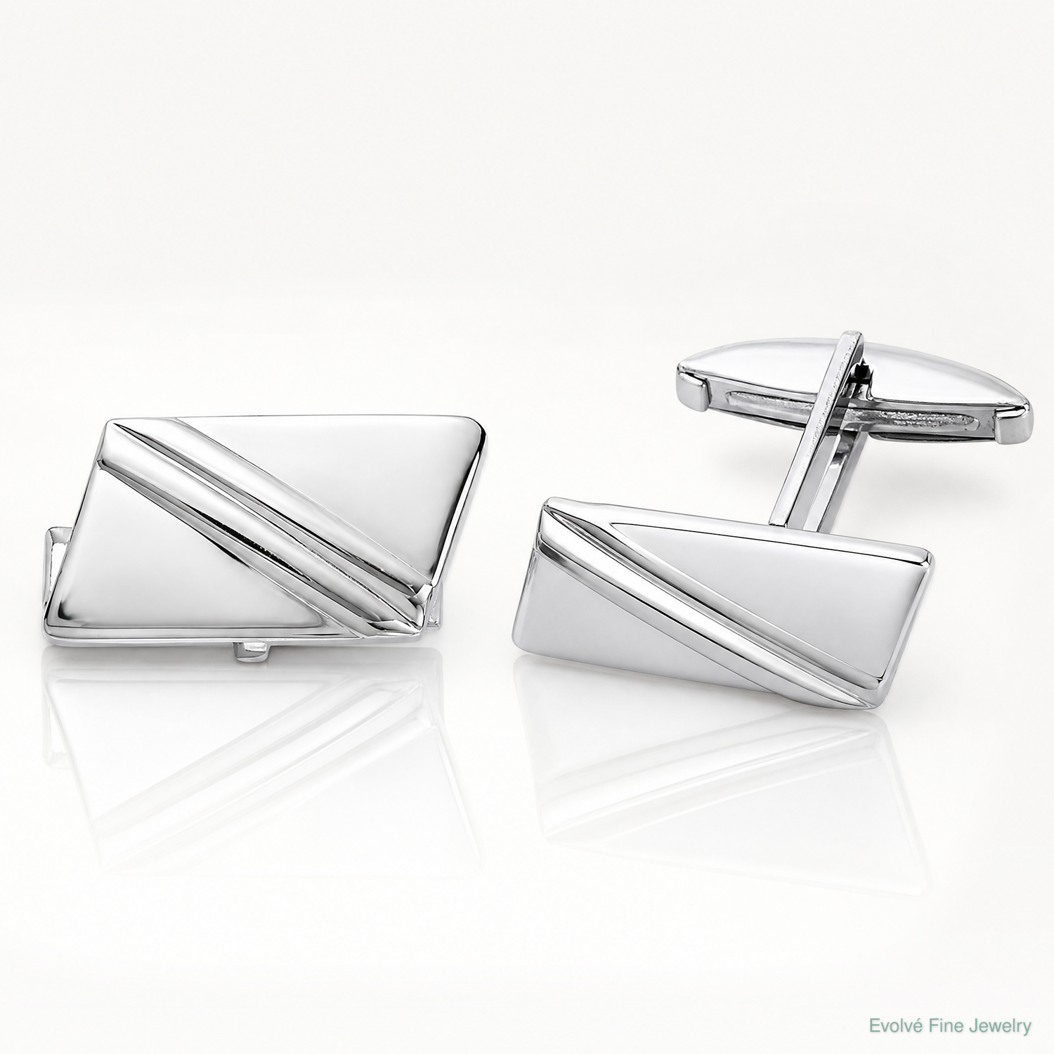 Sterling Silver Rhodium-plated Stripe Design Cuff Links - Lifestyle View