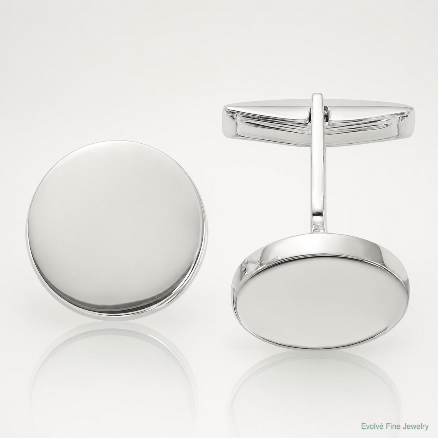 Sterling Silver Polished Round Cuff Links - Lifestyle View