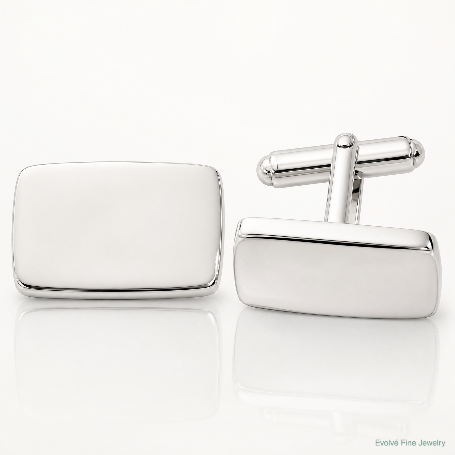 Sterling Silver Rhodium-plated Polished Rectangle Cuff Links - Lifestyle View