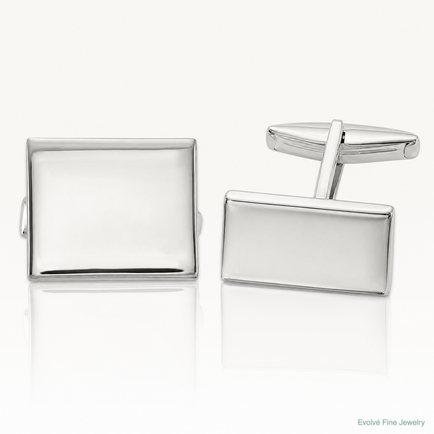 Sterling Silver Polished Rectangle Cuff Links - Lifestyle View