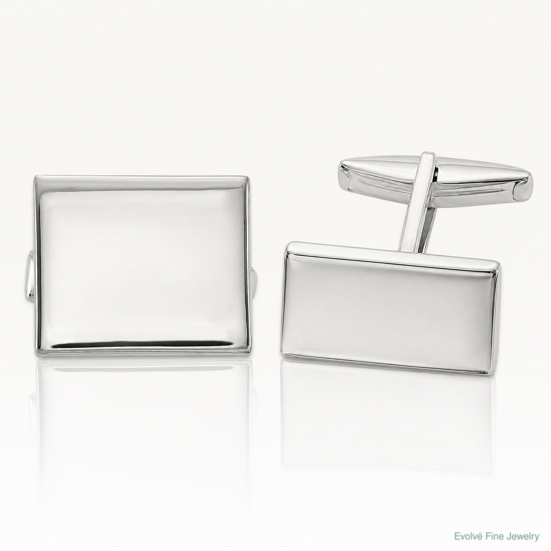 Sterling Silver Polished Rectangle Cuff Links - Lifestyle View