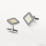 Sterling Silver Rhodium-plated CZ and Mother of Pearl Square Cuff Links - Lifestyle View