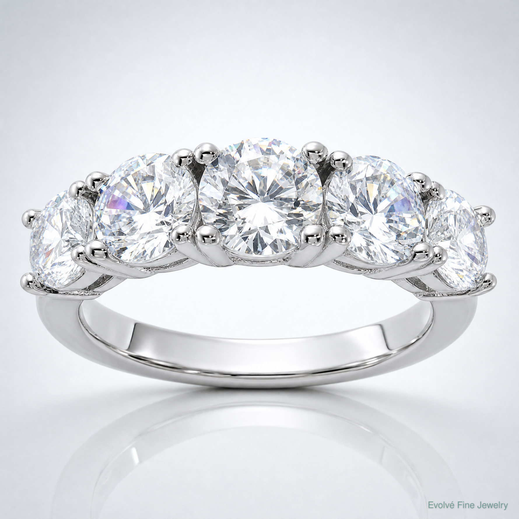 Sterling Silver Rhodium-plated CZ 5-Stone Ring - Lifestyle View