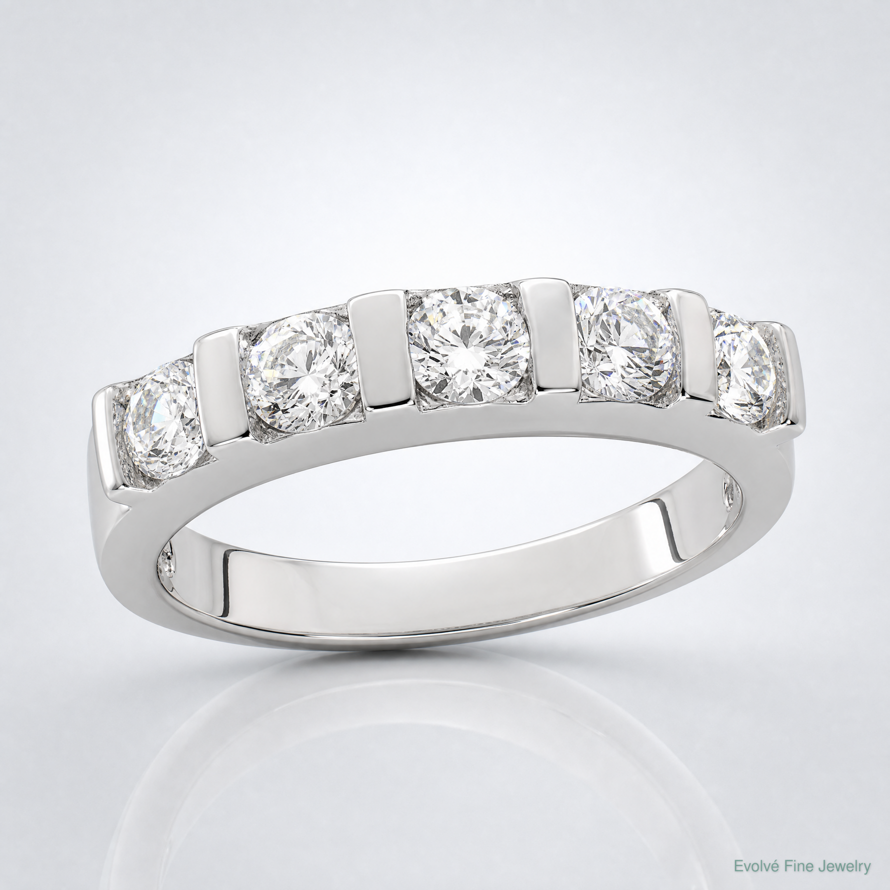 Sterling Silver Rhodium-plated CZ 5-Stone Ring - Lifestyle View