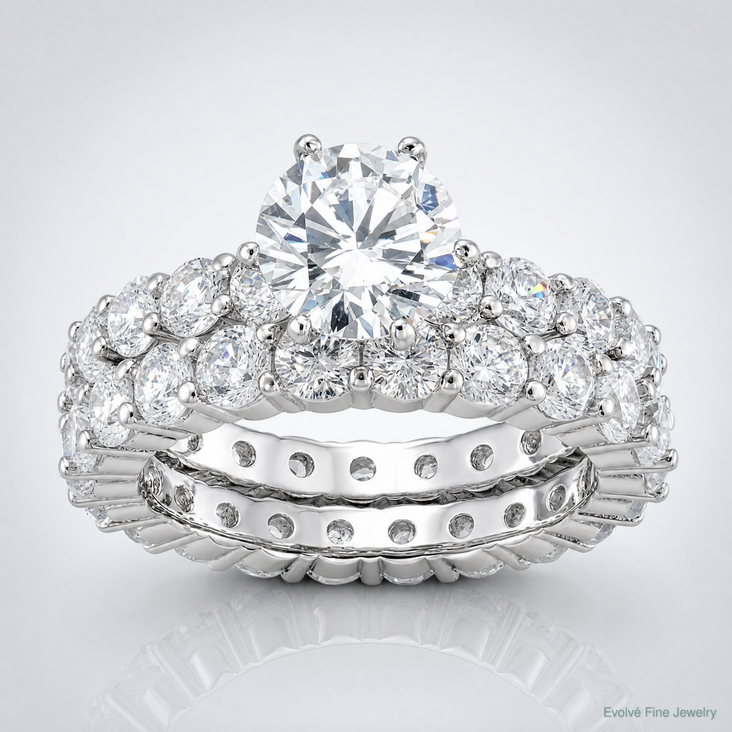 Sterling Silver Rhodium-plated CZ 2 Piece Wedding Set Ring - Lifestyle View