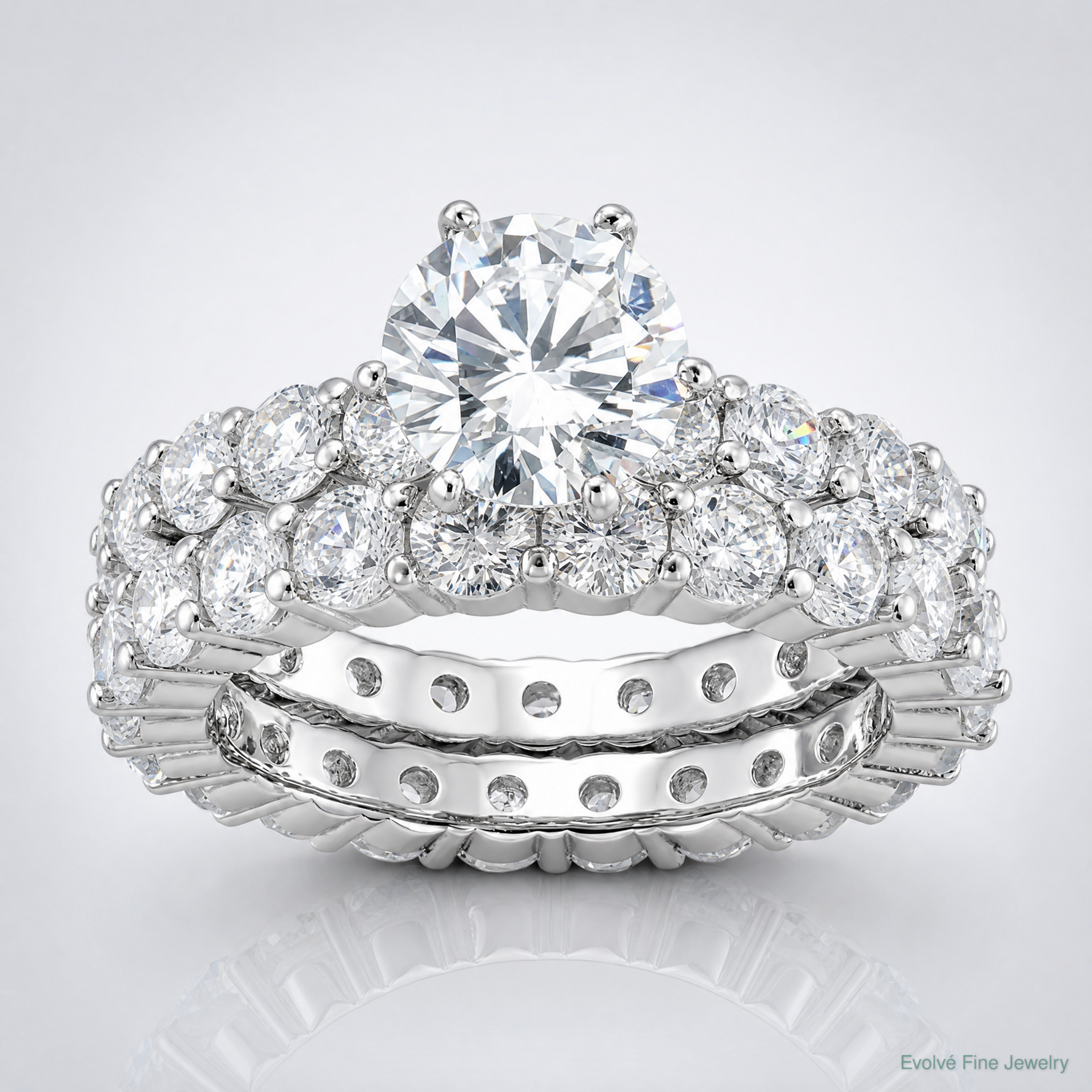 Sterling Silver Rhodium-plated CZ 2 Piece Wedding Set Ring - Lifestyle View