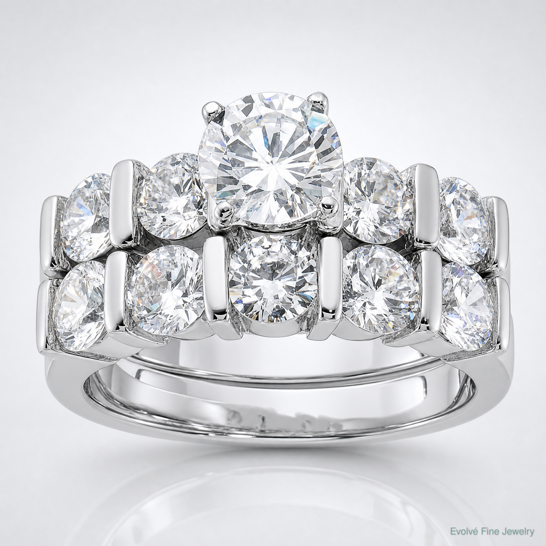 Sterling Silver Rhodium-plated 2-Piece CZ Wedding Set Ring - Lifestyle View