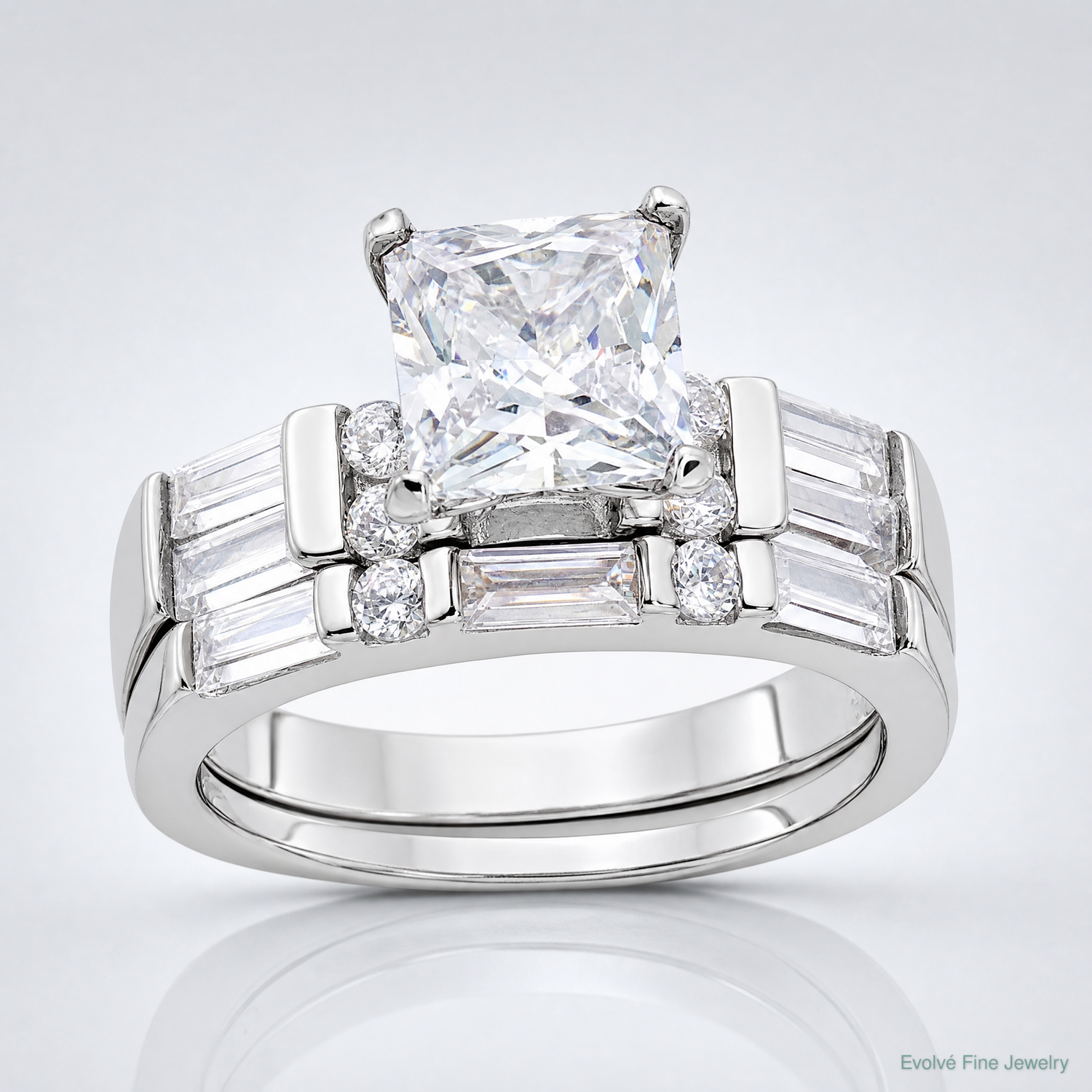 Sterling Silver Rhodium-plated CZ 2 Piece Wedding Ring Set - Lifestyle View