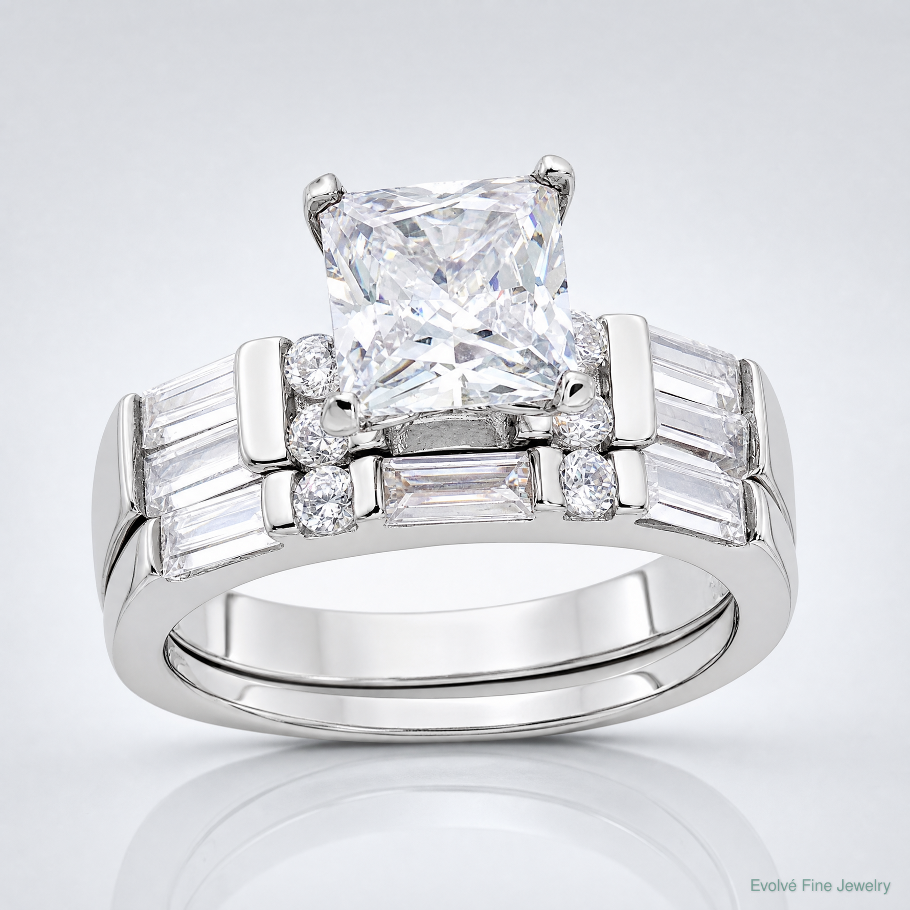 Sterling Silver Rhodium-plated CZ 2 Piece Wedding Ring Set - Lifestyle View