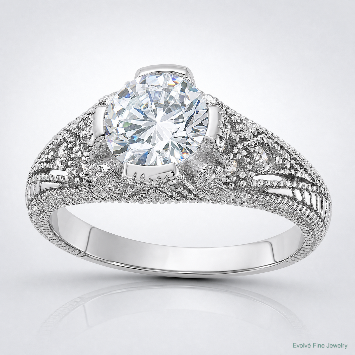 Sterling Silver Rhodium-plated CZ Antique Style Ring - Lifestyle View