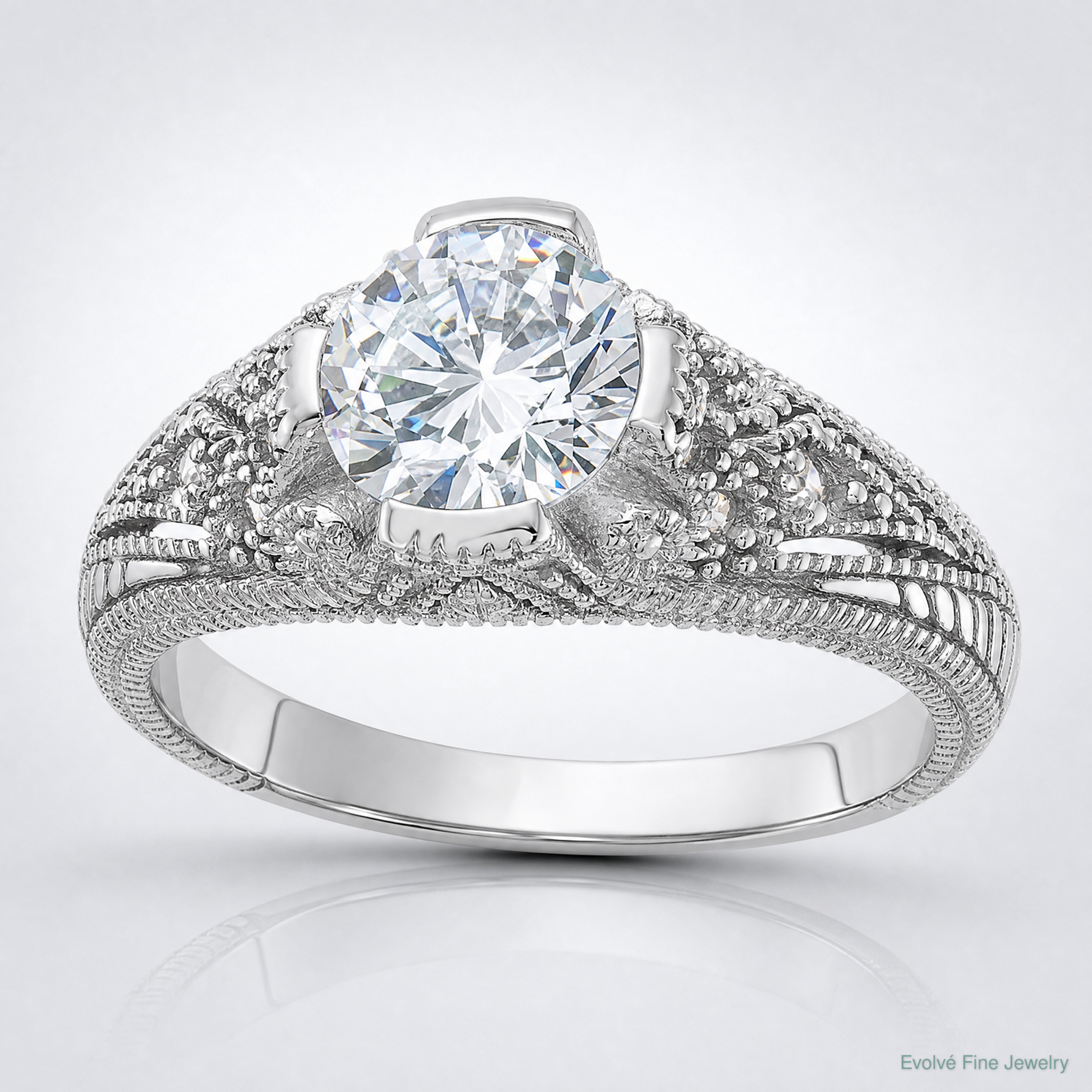 Sterling Silver Rhodium-plated CZ Antique Style Ring - Lifestyle View