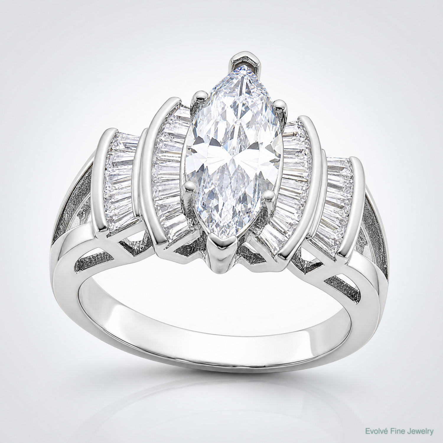 Sterling Silver Rhodium-plated Marquise Shape Center CZ Ring - Lifestyle View
