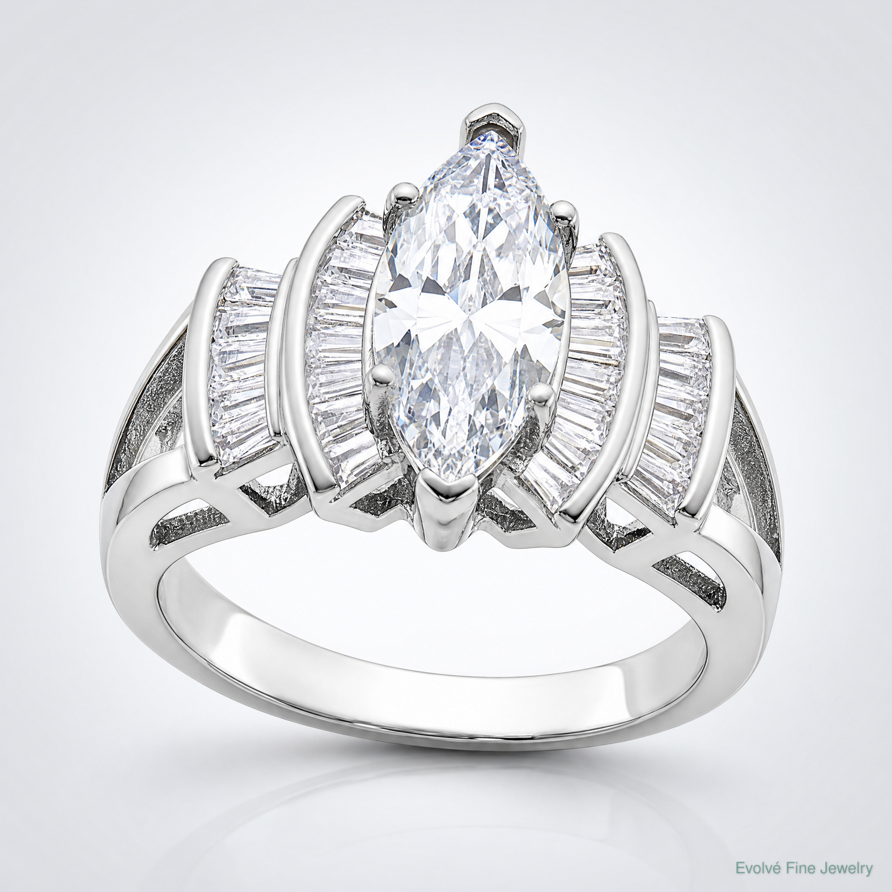 Sterling Silver Rhodium-plated Marquise Shape Center CZ Ring - Lifestyle View