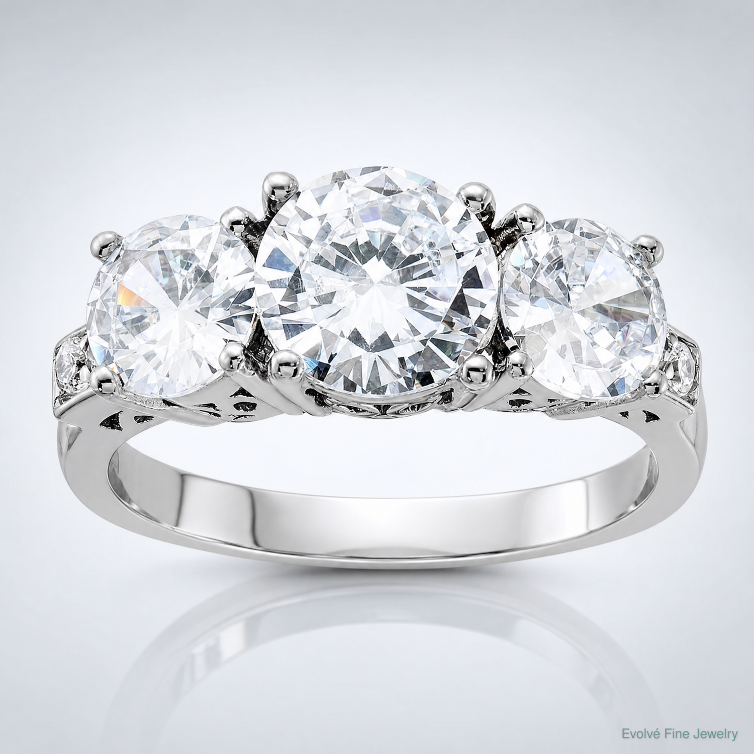 Sterling Silver Rhodium-plated 3 Stone CZ Ring - Lifestyle View