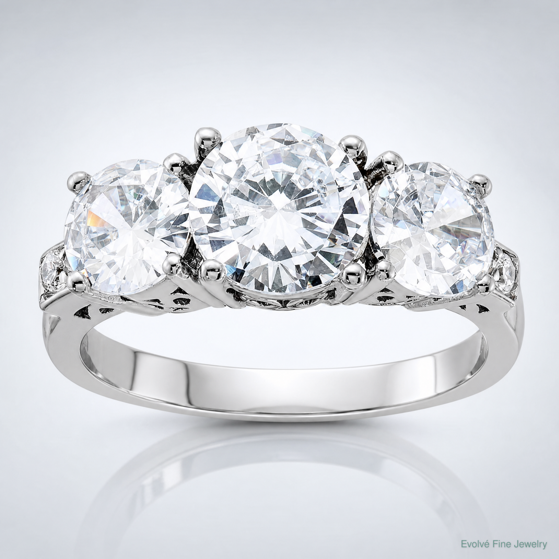 Sterling Silver Rhodium-plated 3 Stone CZ Ring - Lifestyle View